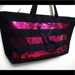 ‼️EUC‼️ VS Black & Pink Sequined Tote Bag